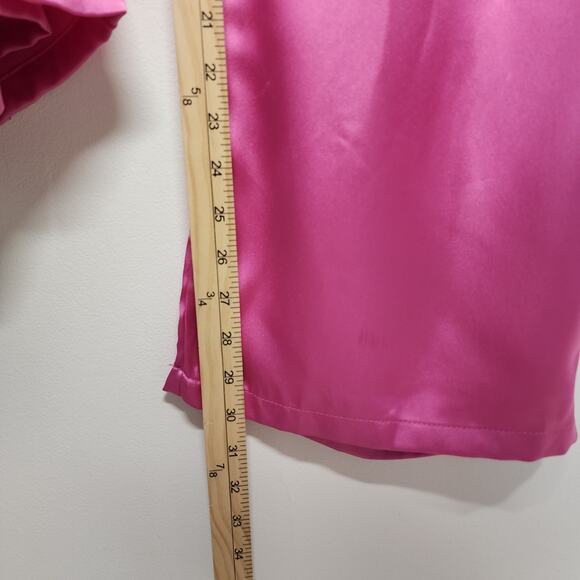 Sincerely Jules Pleated Wide Leg Satin Pants Size L Bright Pink Office Barbie - Picture 11 of 13